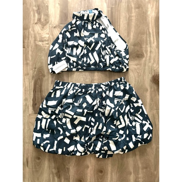 2pcs Set Halter Crop Top Bubble Mini Skirt - Navy‎ Blue 1XL 100% cotton - Picture 3 of 3